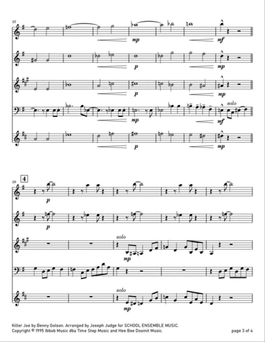 Cool Joe, Mean Joe (killer Joe) Woodwind Quartet scores gallery preview page 3
