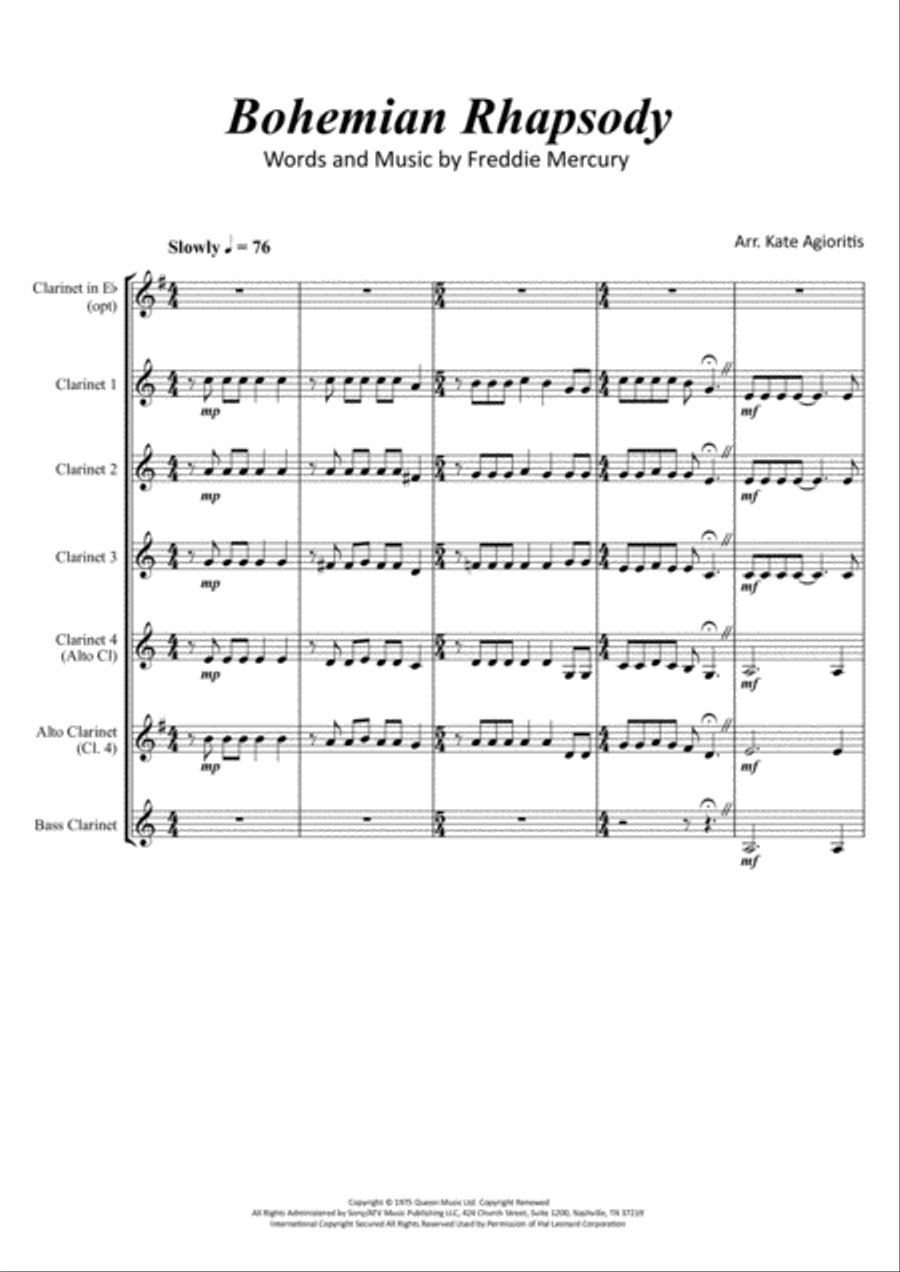 Bohemian Rhapsody Clarinet Choir scores gallery preview page 2