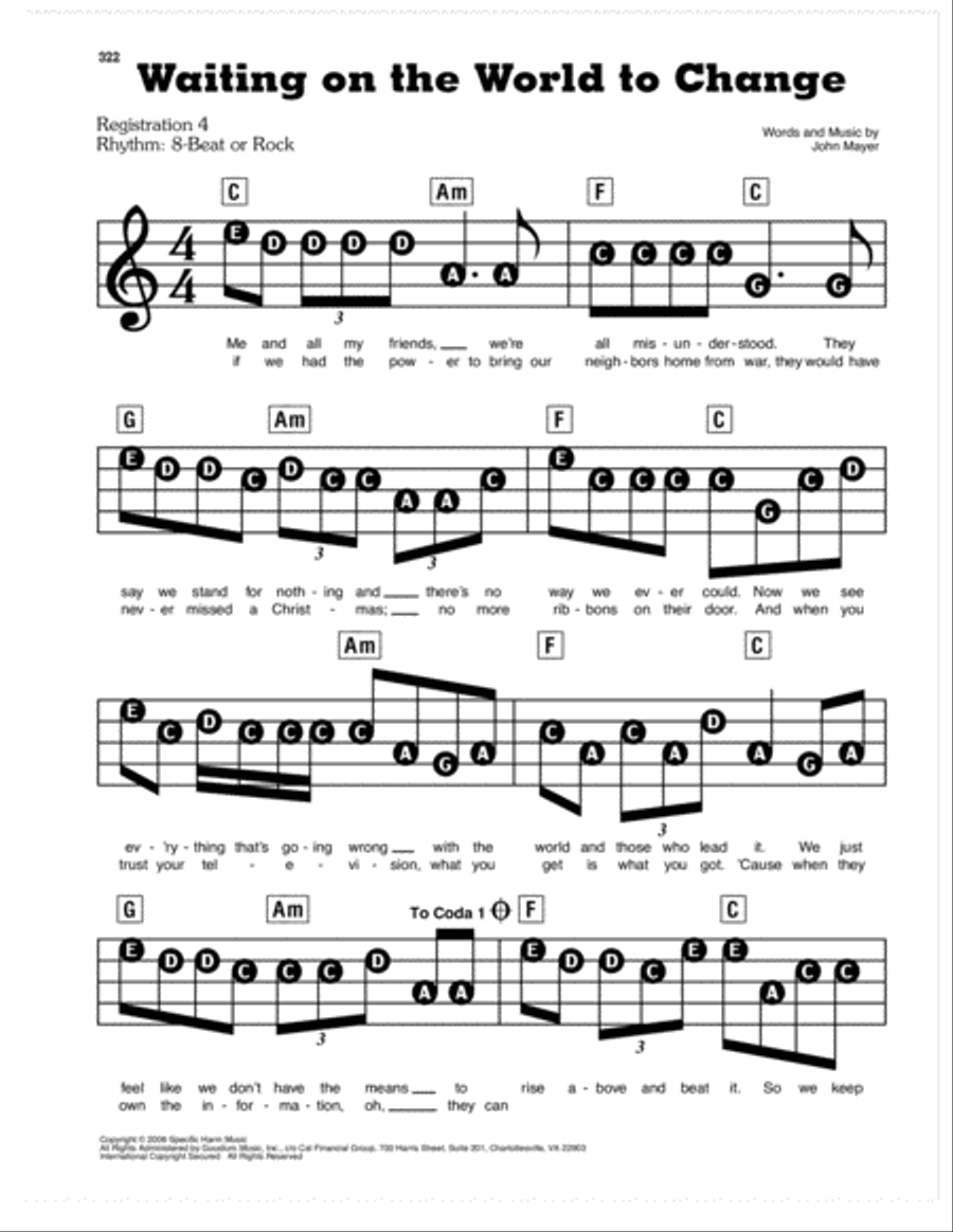 Waiting On The World To Change Electronic Keyboard scores gallery preview page 1
