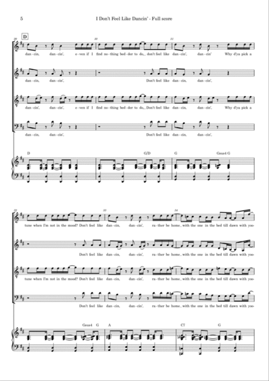 I Don't Feel Like Dancin' 4-Part scores gallery preview page 5