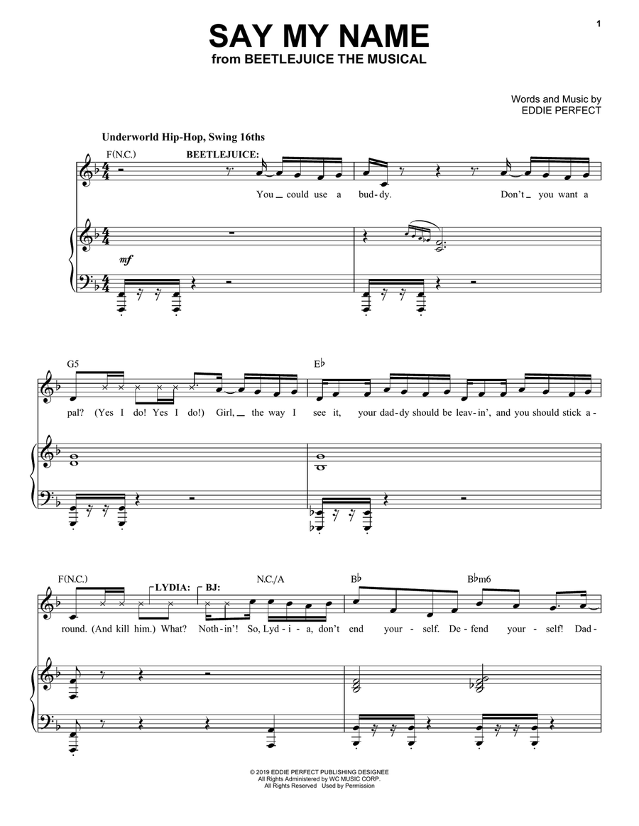 Say My Name (from Beetlejuice The Musical) Piano, Vocal scores gallery preview page 1