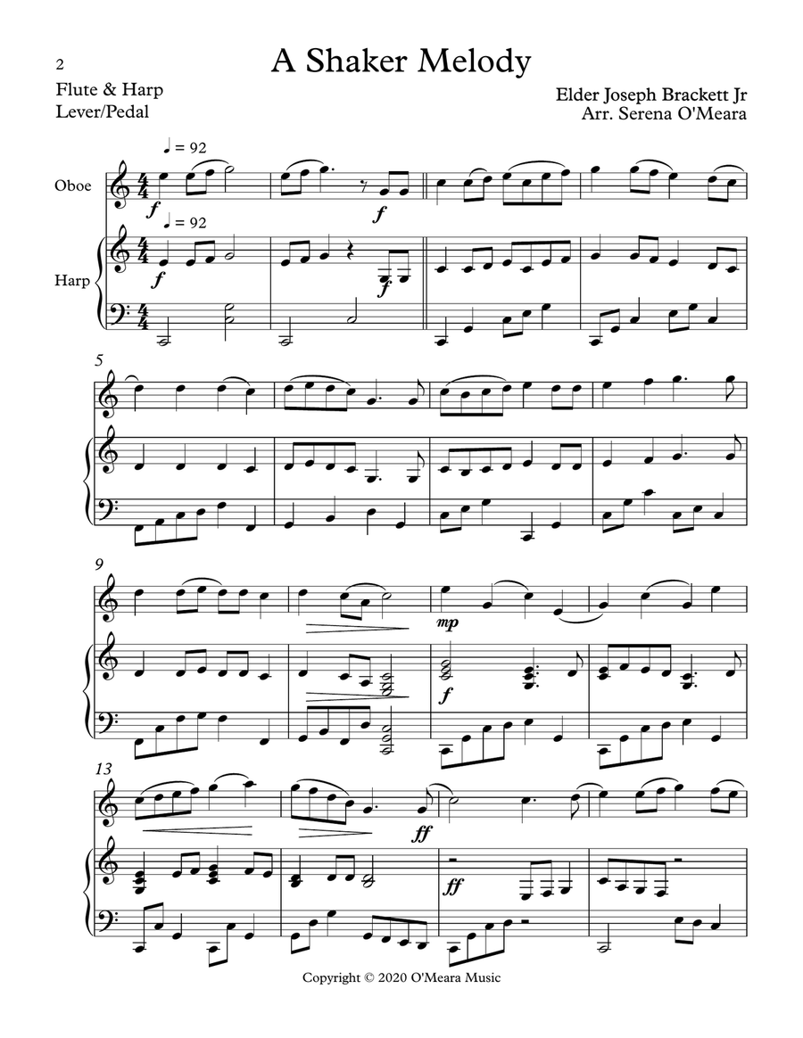 A Shaker Melody, Duet for Oboe & Harp Oboe scores gallery preview page 2