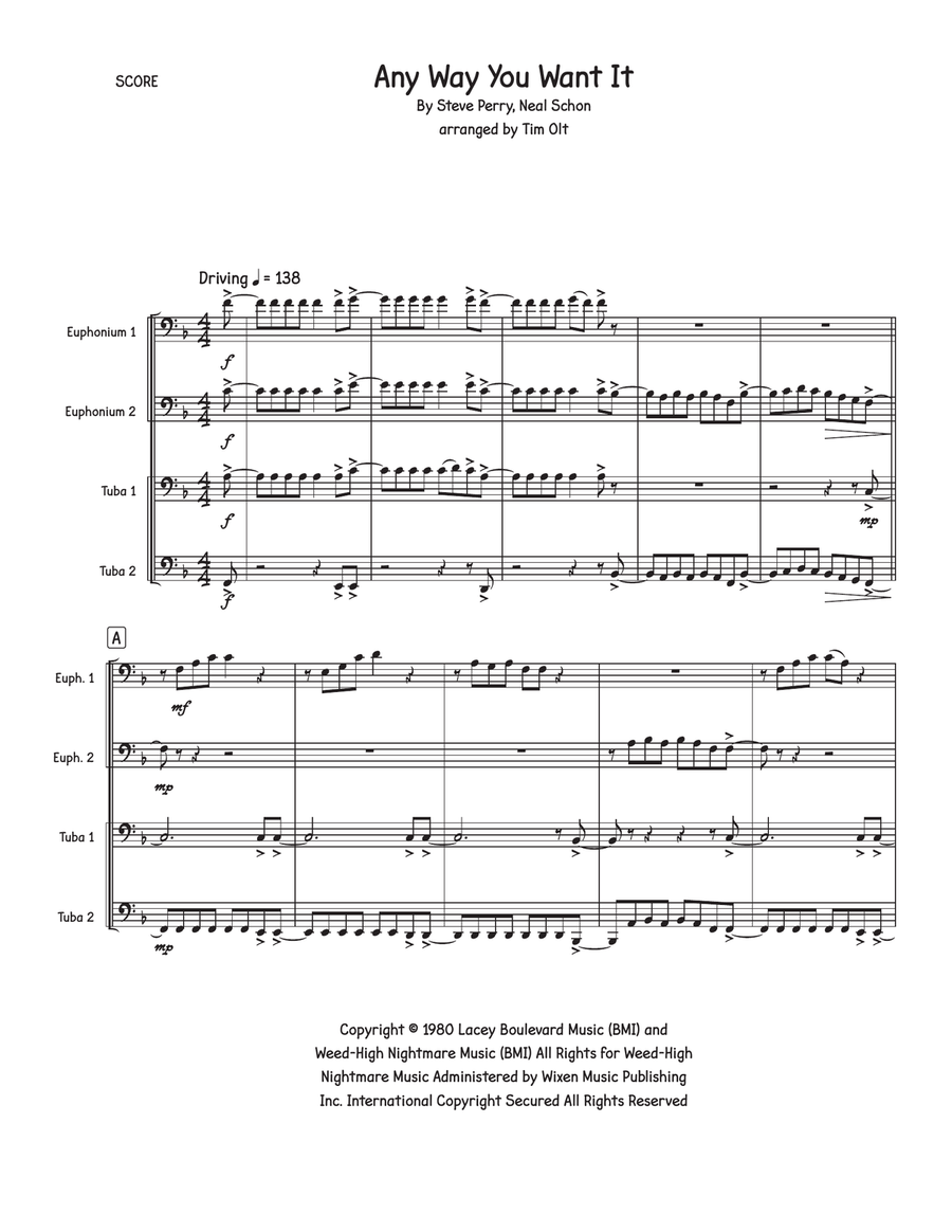 Any Way You Want It Brass Quartet scores gallery preview page 1