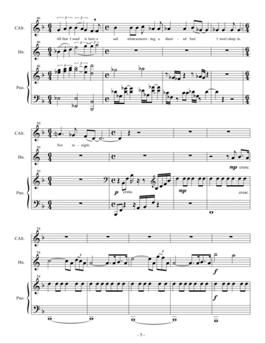 The Great Sea for contralto or mezzo-soprano, horn in F, and piano Small Ensemble scores gallery preview page 6