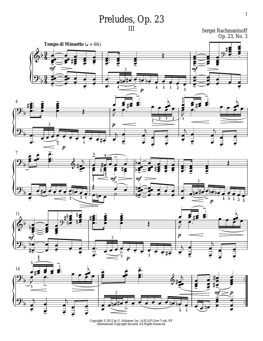 Prelude In D Minor, Op. 23, No. 3 Piano Solo scores gallery preview page 1