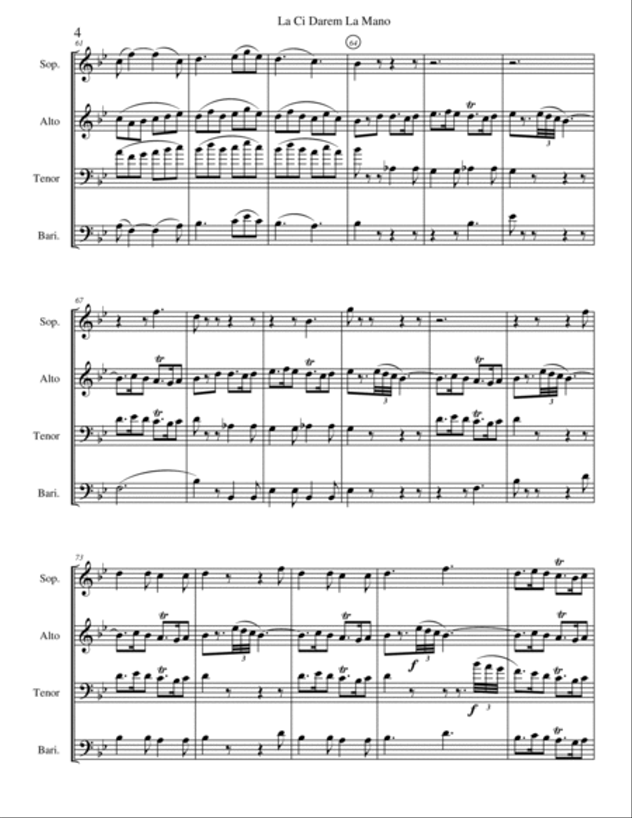 La Ci Carem La Mano (from Mozart’s opera Don Giovanni) Saxophone Quartet scores gallery preview page 6