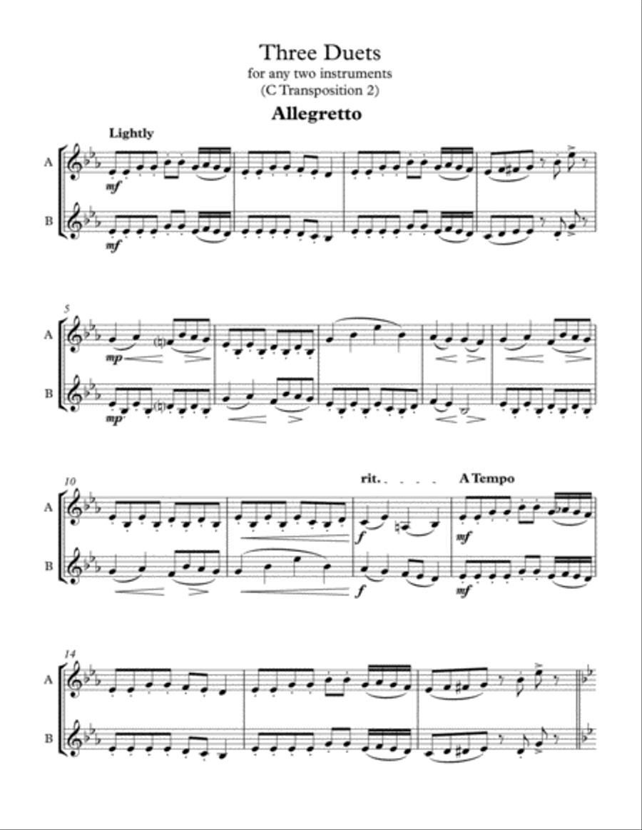 Three Contrasting Duets - For Any Two Wind Instruments