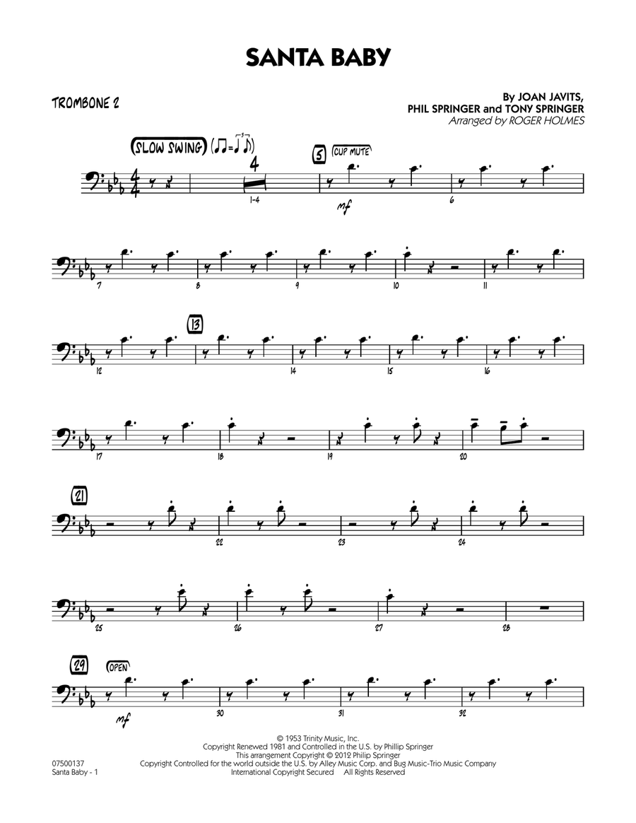 Santa Baby - Trombone 2 Santa Baby - Trombone 2 Jazz Ensemble scores gallery preview page 1