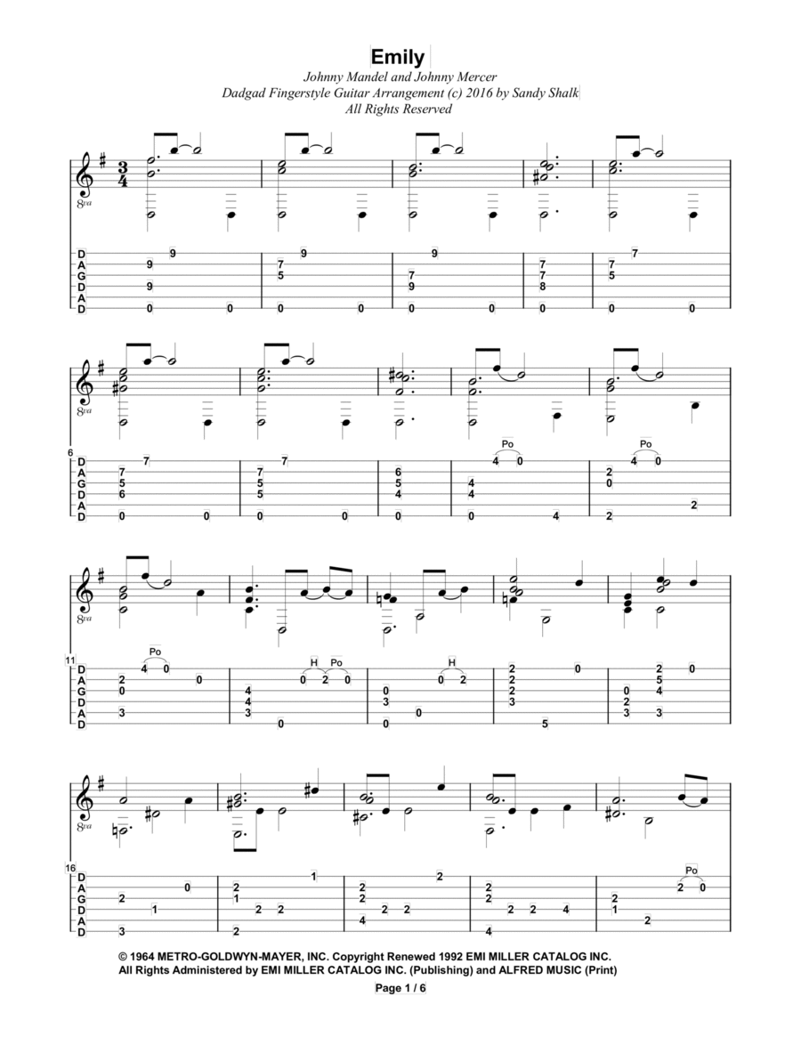 Emily Guitar Tablature scores gallery preview page 1