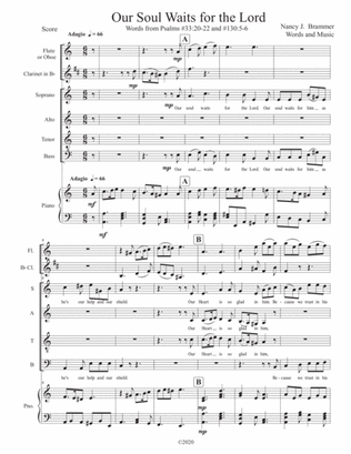 Our Soul Waits for the Lord-Full SATB Score Plus Parts, Flute,Clarinet,Piano