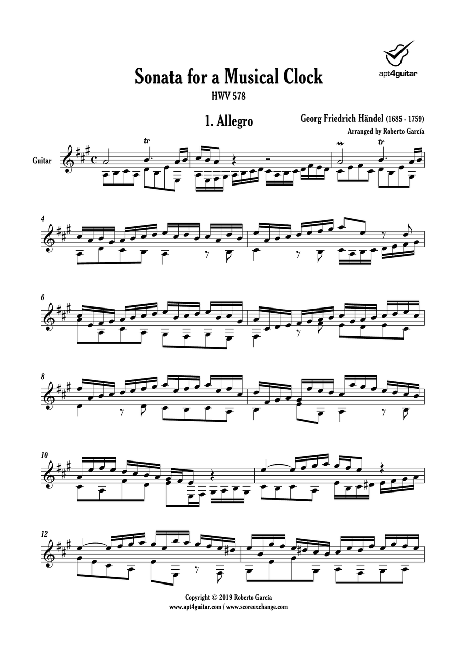 Sonata for a Musical Clock Classical Guitar scores gallery preview page 2