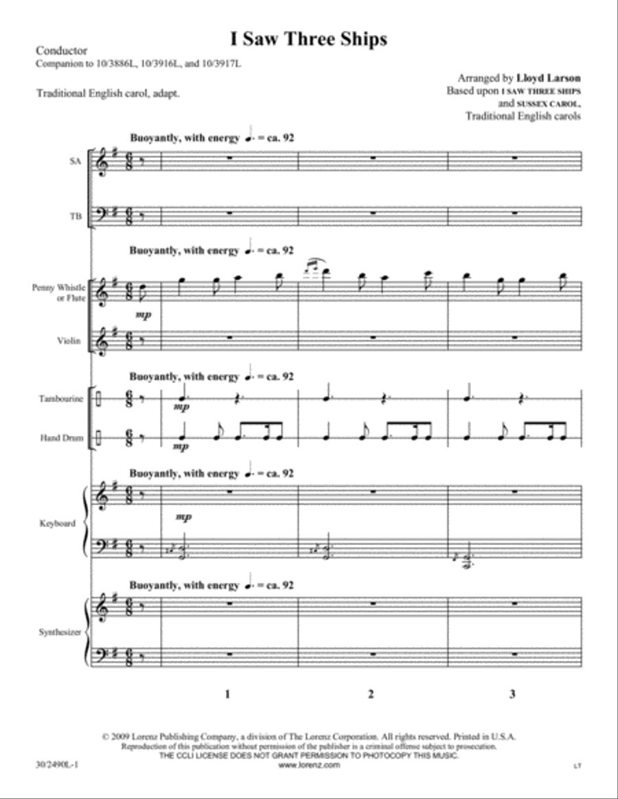 I Saw Three Ships - Instrumental Ensemble Score and Parts Flute scores gallery preview page 2