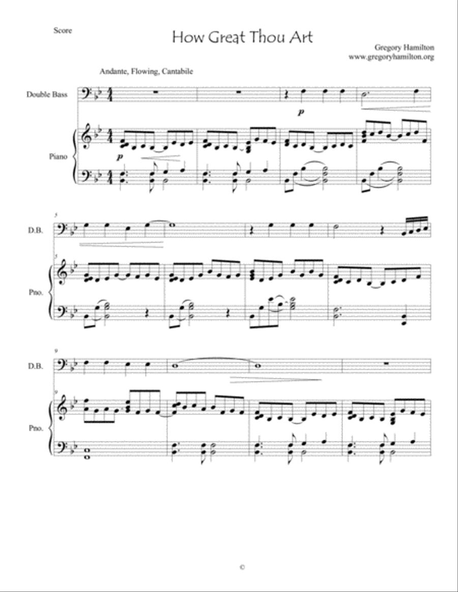 How Great Thou Art for Double Bass and Piano Double Bass scores gallery preview page 1