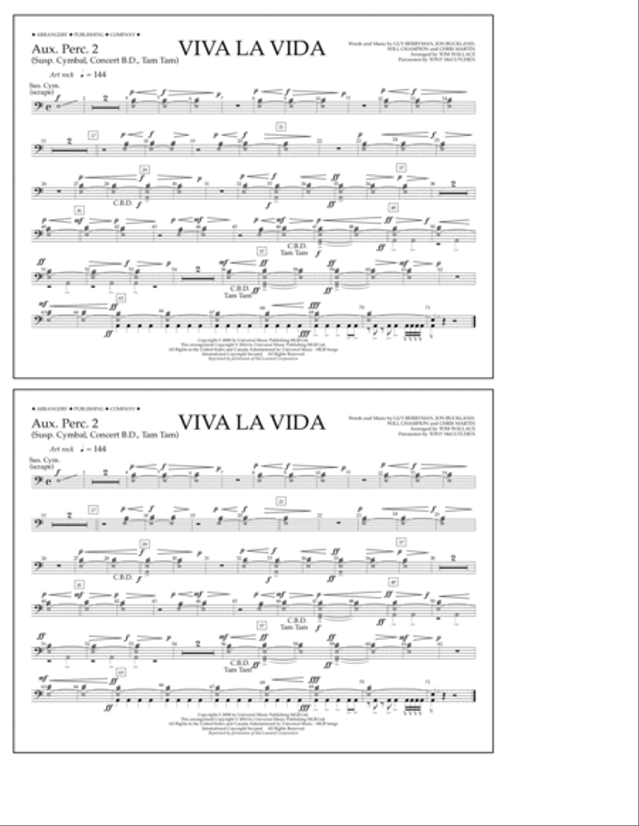 Viva La Vida - Aux. Perc. 2 Marching Band scores gallery preview page 1
