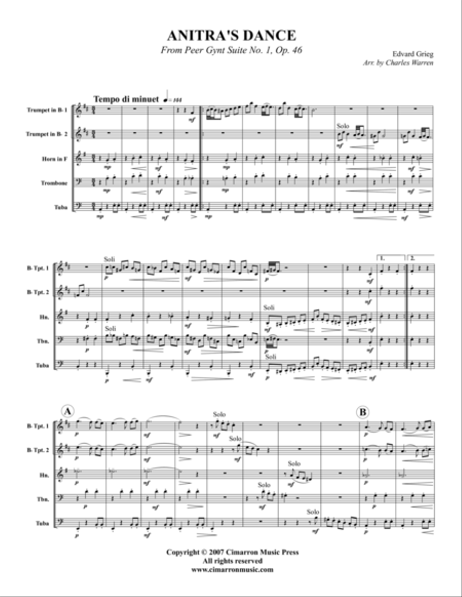 Anitra's Dance, Op. 46 Anitra's Dance, Op. 46 Brass Quintet scores gallery preview page 1
