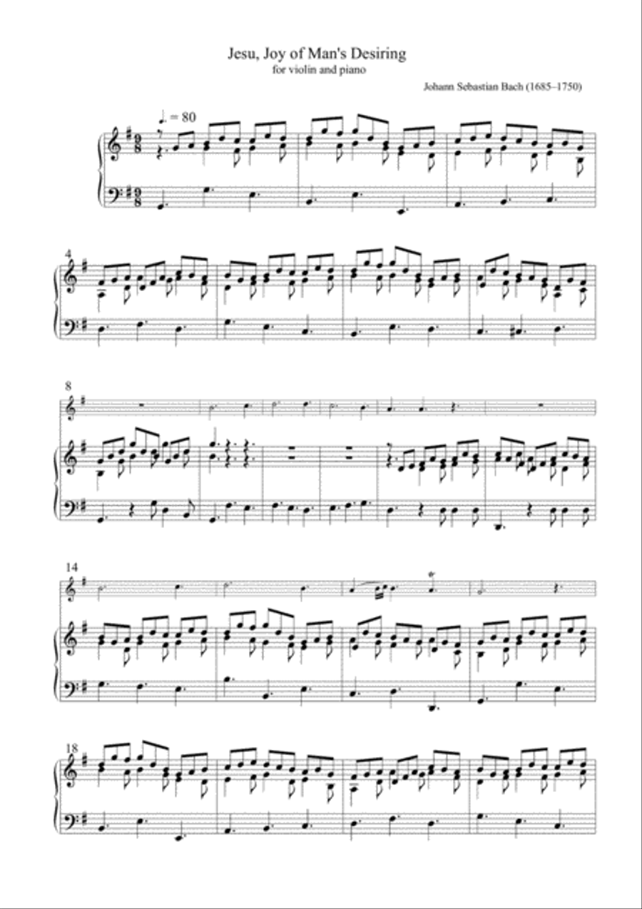 Jesu, Joy of Man's Desiring for violin and piano Violin Solo scores gallery preview page 1