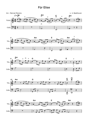 Fur Elise - Beethoven Violin and Cello (Score and Chords) v2