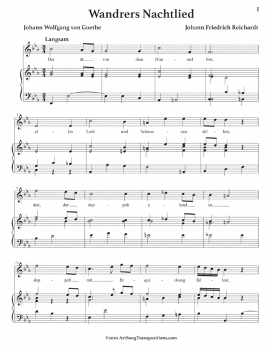 REICHARDT: Wandrers Nachtlied (transposed to E-flat major) Voice scores gallery preview page 2