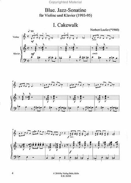 Blue (1993/95) -Jazz-Sonatine für Violine und Klavier-