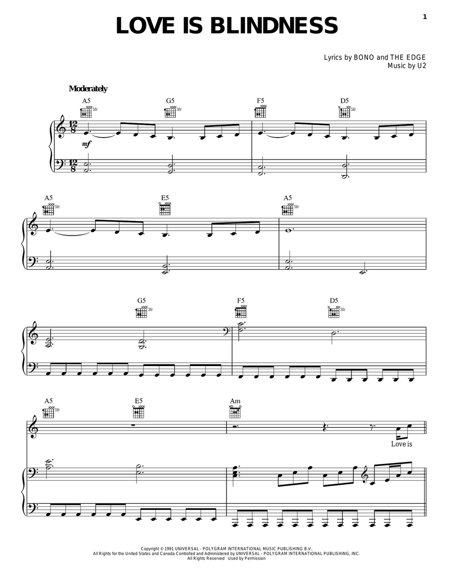 Love Is Blindness Piano, Vocal, Guitar scores gallery preview page 1
