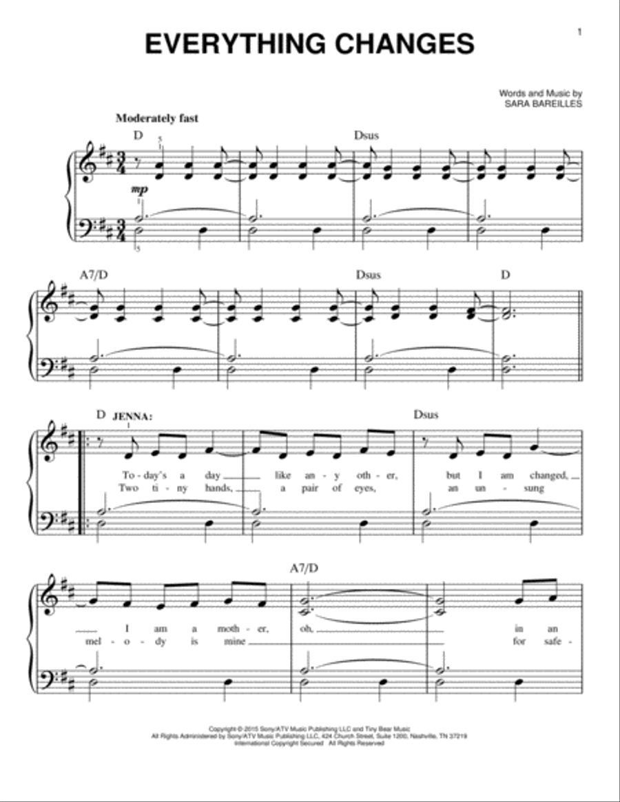 Everything Changes (from Waitress The Musical) Easy Piano scores gallery preview page 1