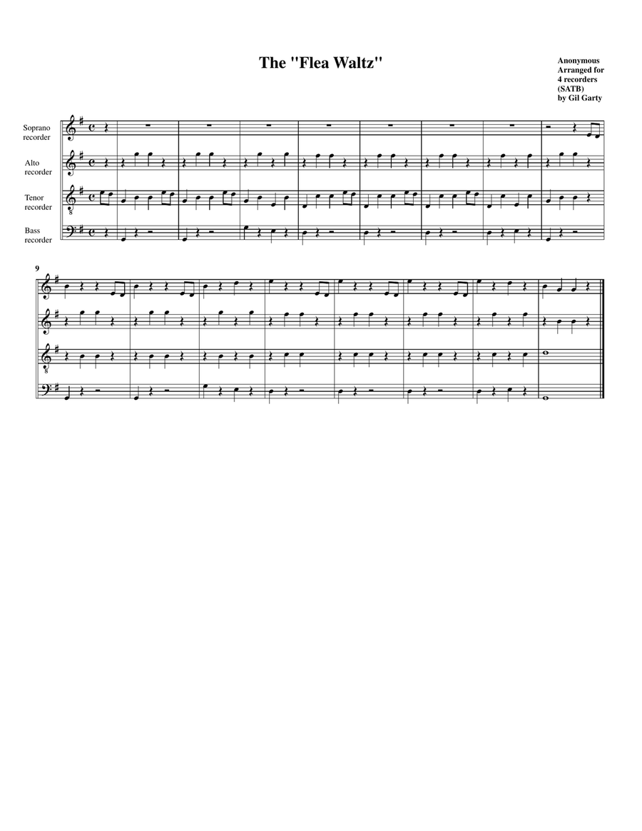 The flea waltz = Der Flohwalzer = Recorder scores gallery preview page 1