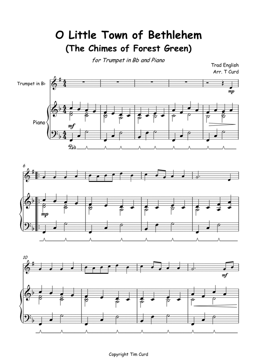 O Little Town of Bethlehem for Solo Trumpet in Bb and Piano image number null