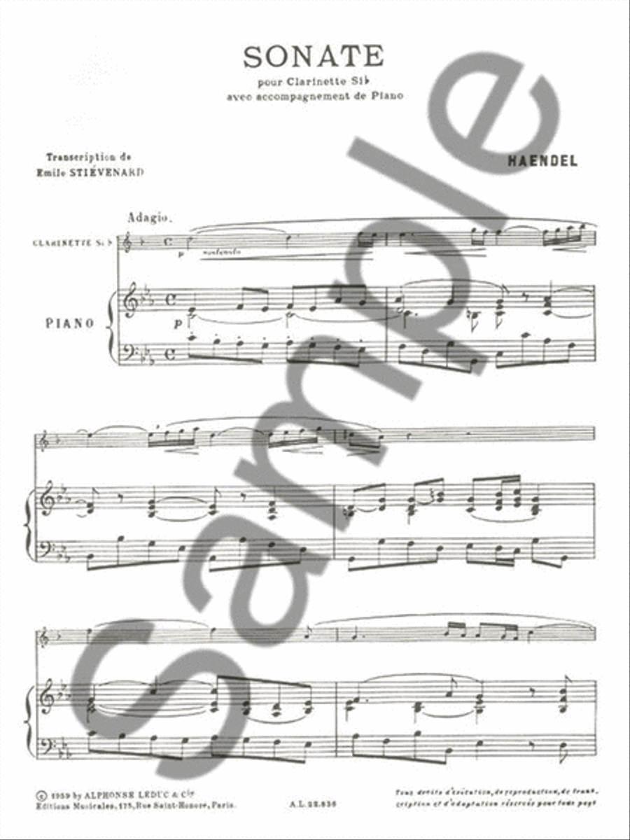 Sonata In B Flat, Transcribed For Clarinet And Piano By Emile Stievenard Clarinet Solo scores gallery preview page 2