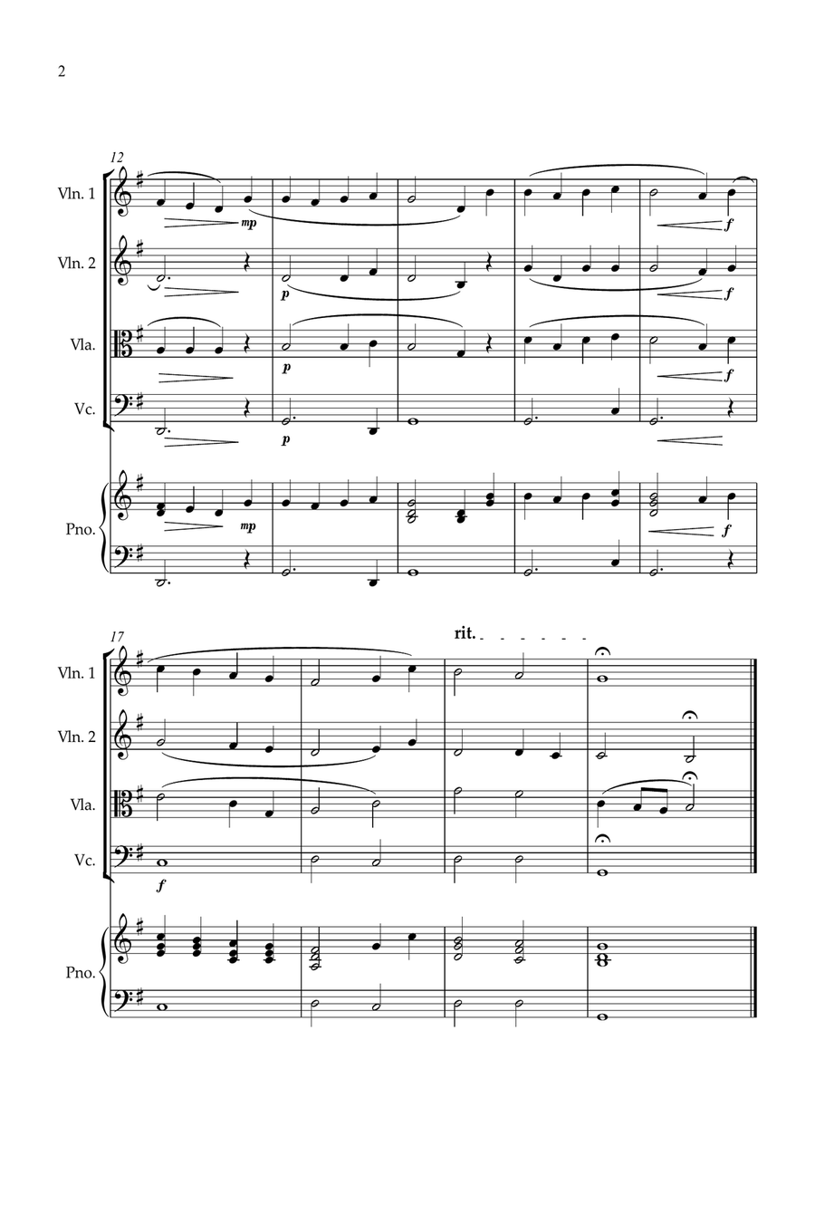 O Come, All Ye Faithful for String quartet and piano String Quartet scores gallery preview page 2