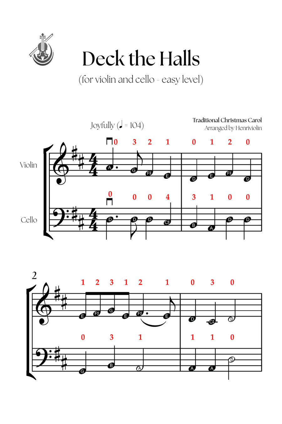 Deck the Halls (VIOLIN AND CELLO - EASY LEVEL) String Duet scores gallery preview page 2