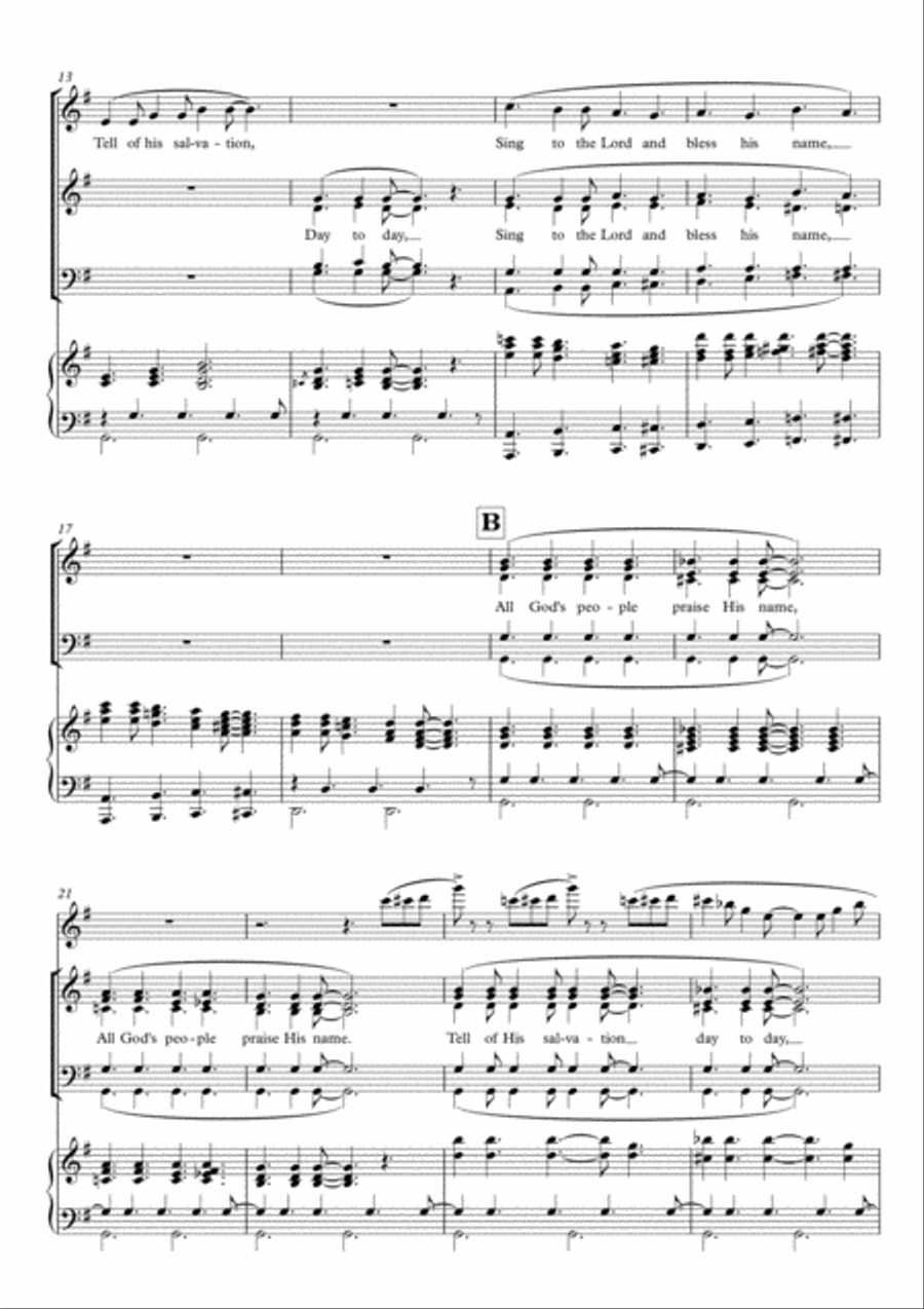Gospel Praise, setting of Psalm 96 for SATB, piano and flute (optional) by Simon Peberdy 4-Part scores gallery preview page 2