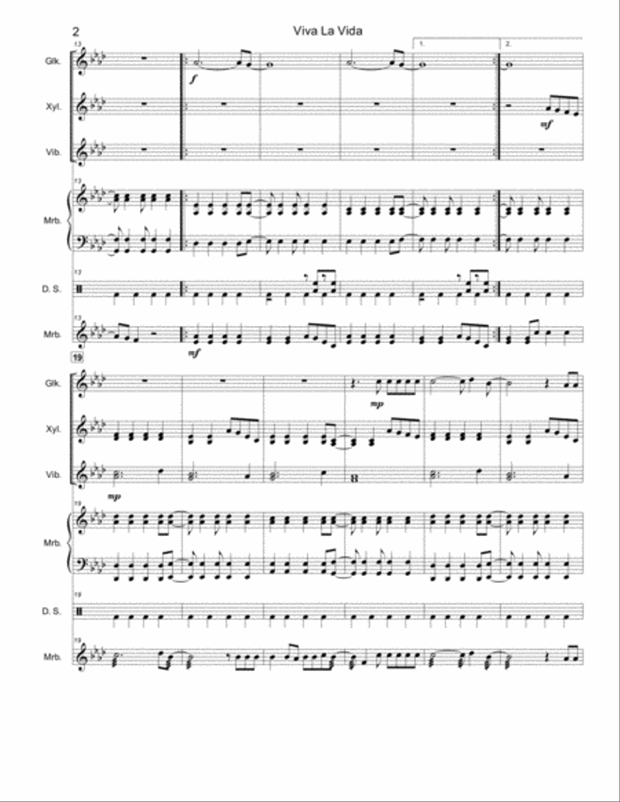 Viva La Vida Percussion Ensemble scores gallery preview page 3