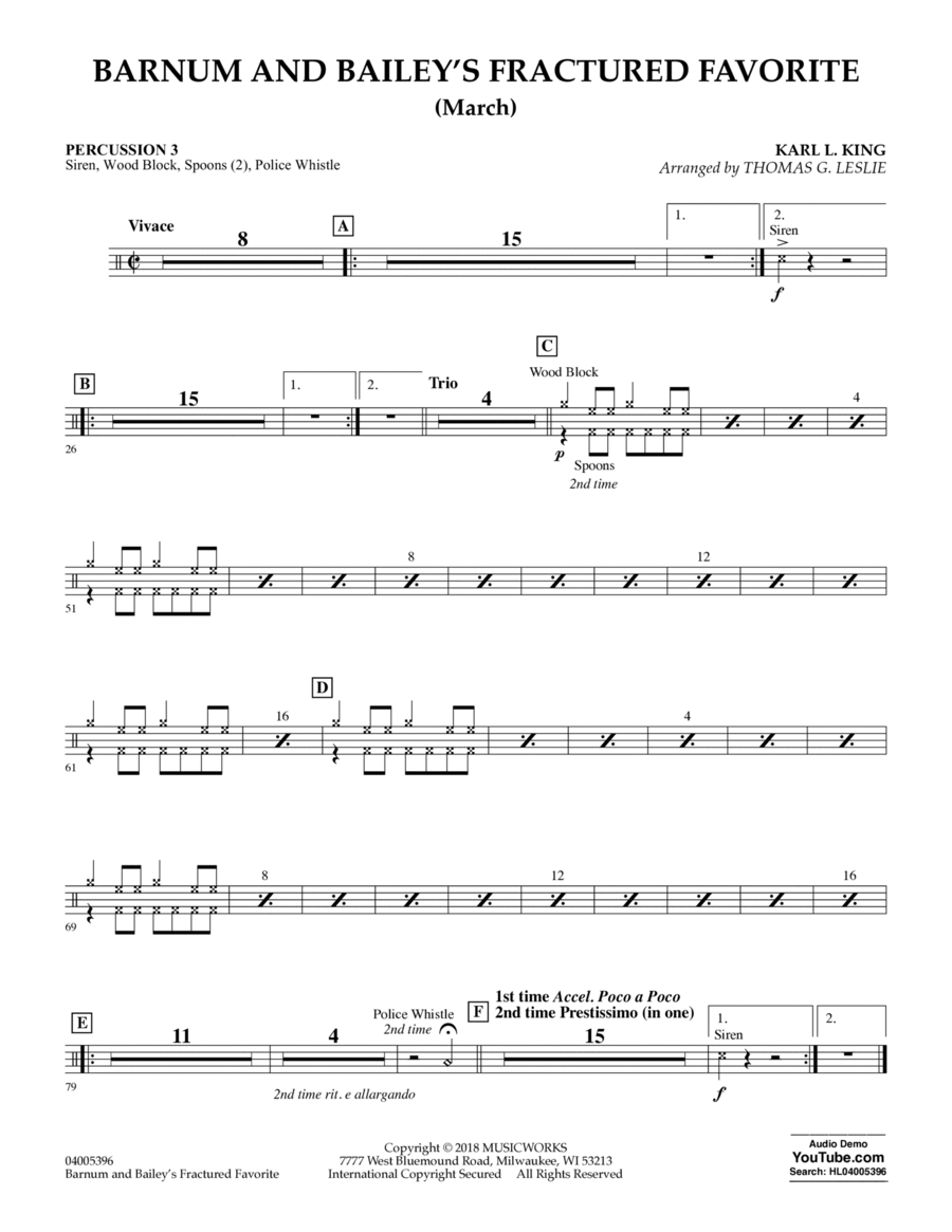 Barnum and Bailey's Fractured Favorite - Percussion 3 Percussion scores gallery preview page 1