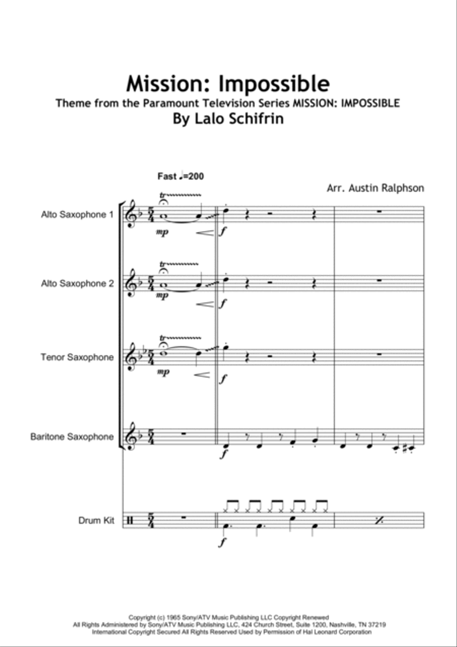 Mission: Impossible Theme from the Paramount Television Series MISSION: IMPOSSIBLE Saxophone Quartet scores gallery preview page 3