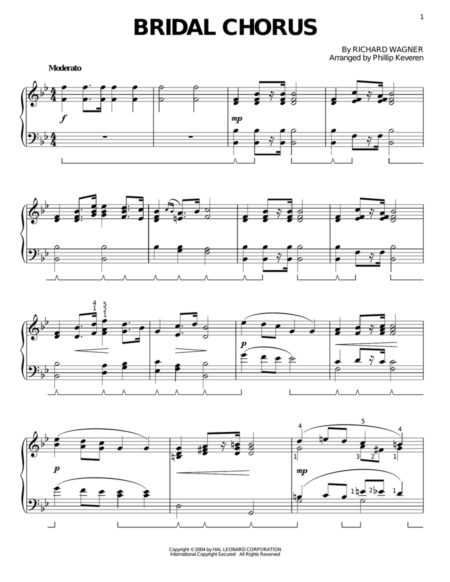 Bridal Chorus (arr. Phillip Keveren) Piano Solo scores gallery preview page 1