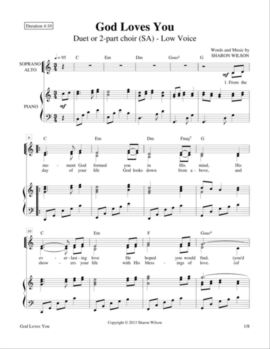 God Loves You (SA Duet, Low Voice) SA scores gallery preview page 1