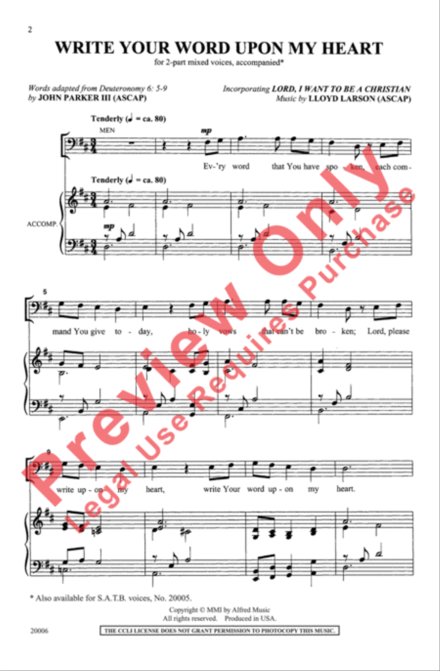 Write Your Word Upon My Heart 2-Part scores gallery preview page 2