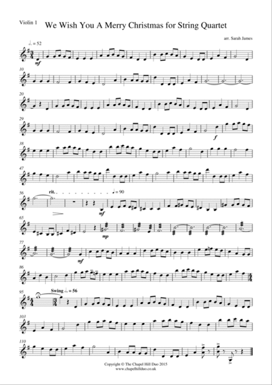 We Wish You a Merry Christmas for String Quartet - Full Length arrangement by the Chapel Hill Duo String Quartet scores gallery preview page 2