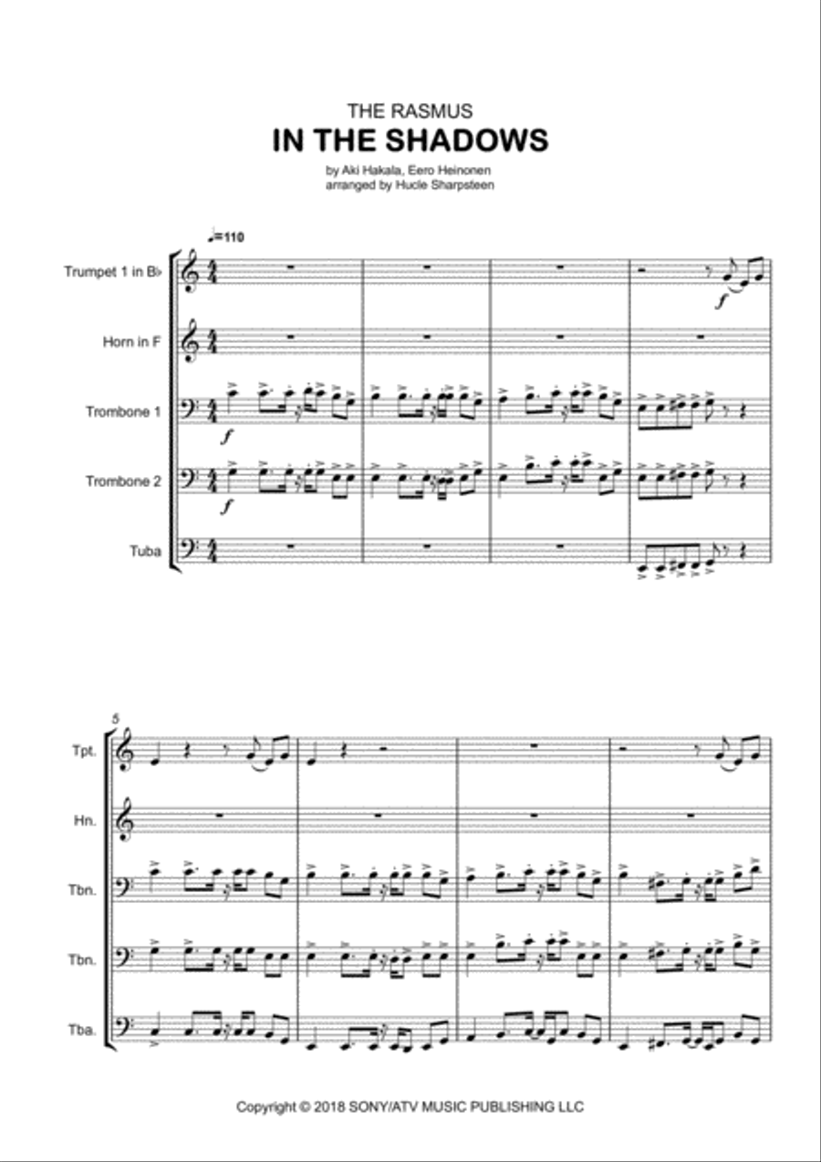 In The Shadows In The Shadows Brass Ensemble scores gallery preview page 1