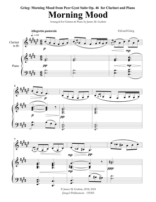 Book cover for Grieg: Morning Mood from Peer Gynt Suite for Clarinet & Piano