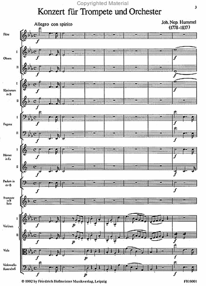 Konzert E-Dur fur Trompete und Orchester / Partitur