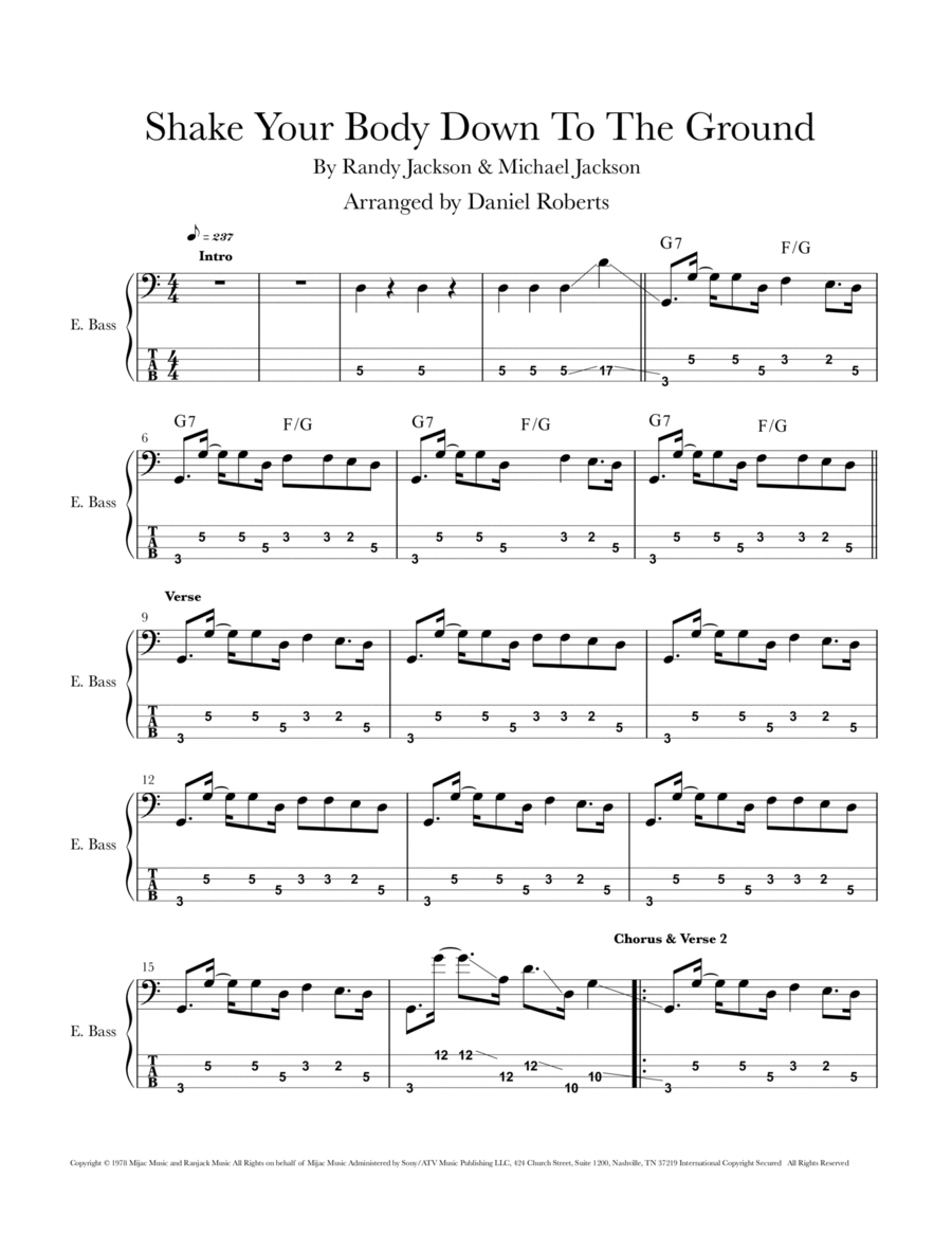Shake Your Body Down To The Ground Bass Guitar scores gallery preview page 1