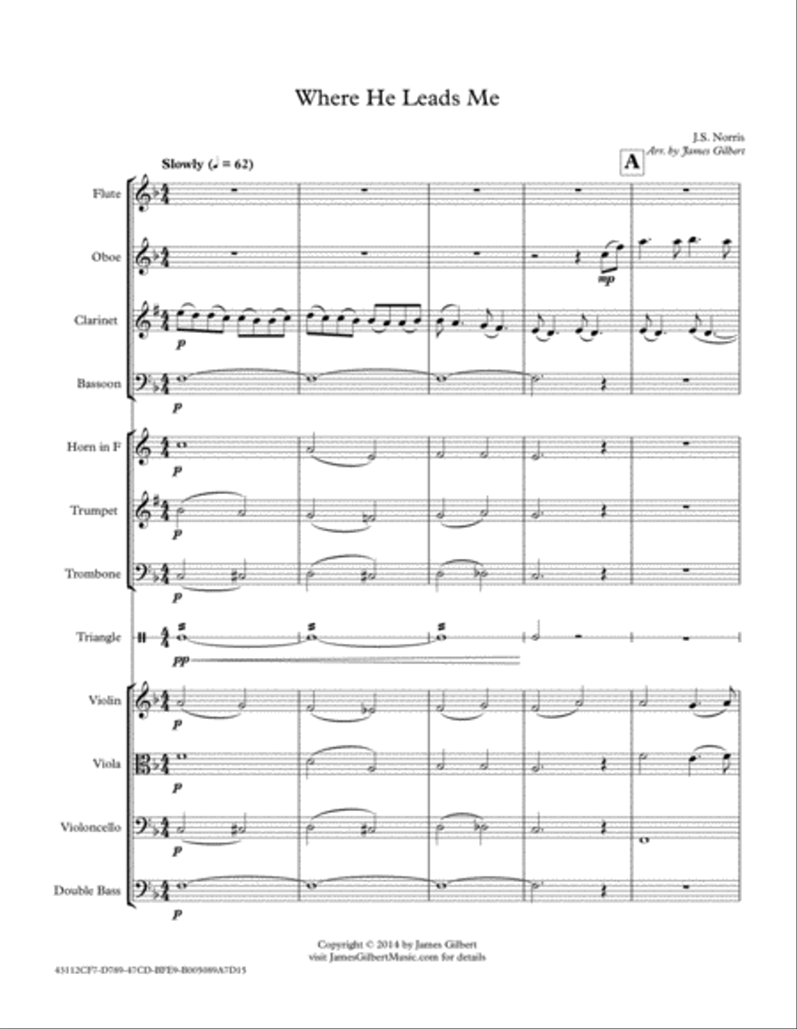 Where He Leads Me Full Orchestra scores gallery preview page 1