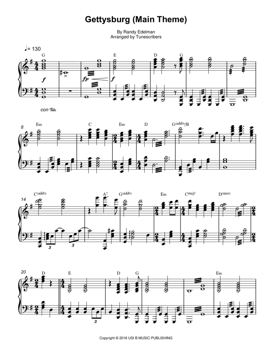 Gettysburg (Main Theme) Piano Solo scores gallery preview page 1