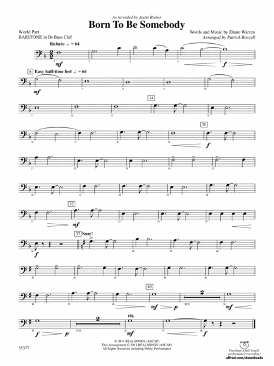 Born to be Somebody: (World Part) B-flat Baritone B.C. Concert Band scores gallery preview page 1