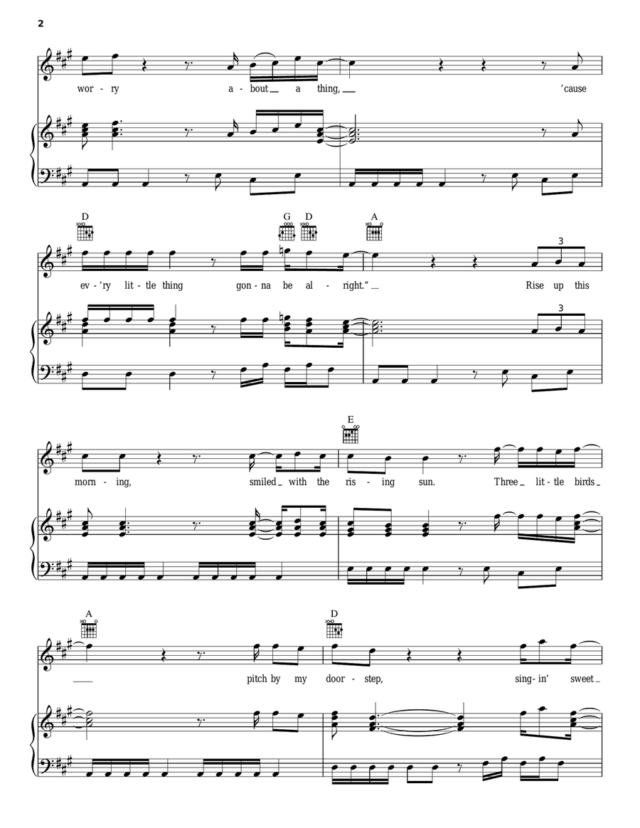 Three Little Birds Piano, Vocal, Guitar scores gallery preview page 2