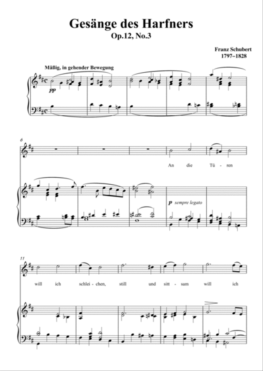 Schubert-An die Türen will ich schleichen Op.12 No.3 inb minor,for Vocal and Piano Voice scores gallery preview page 2