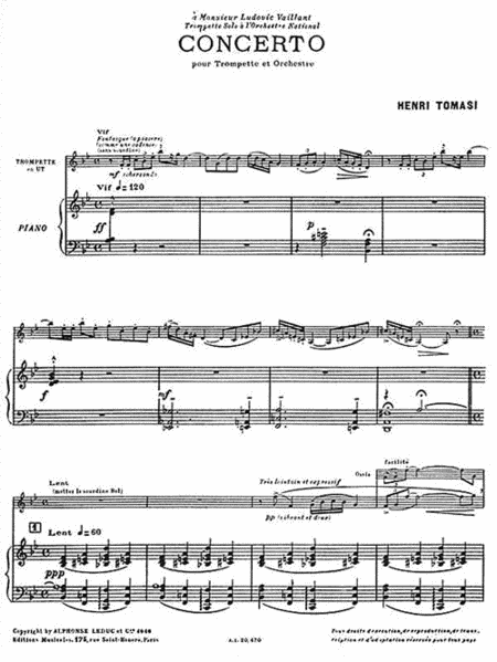 Concerto by Henri Tomasi Trumpet Solo - Sheet Music