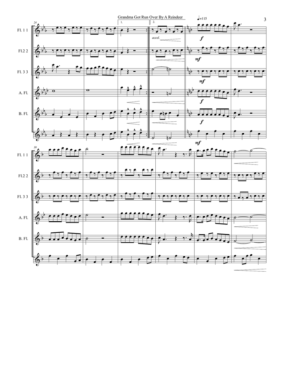 Grandma Got Run Over By A Reindeer Flute Choir scores gallery preview page 4
