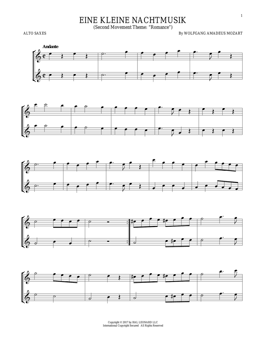 Eine Kleine Nachtmusik Woodwind Duet scores gallery preview page 1